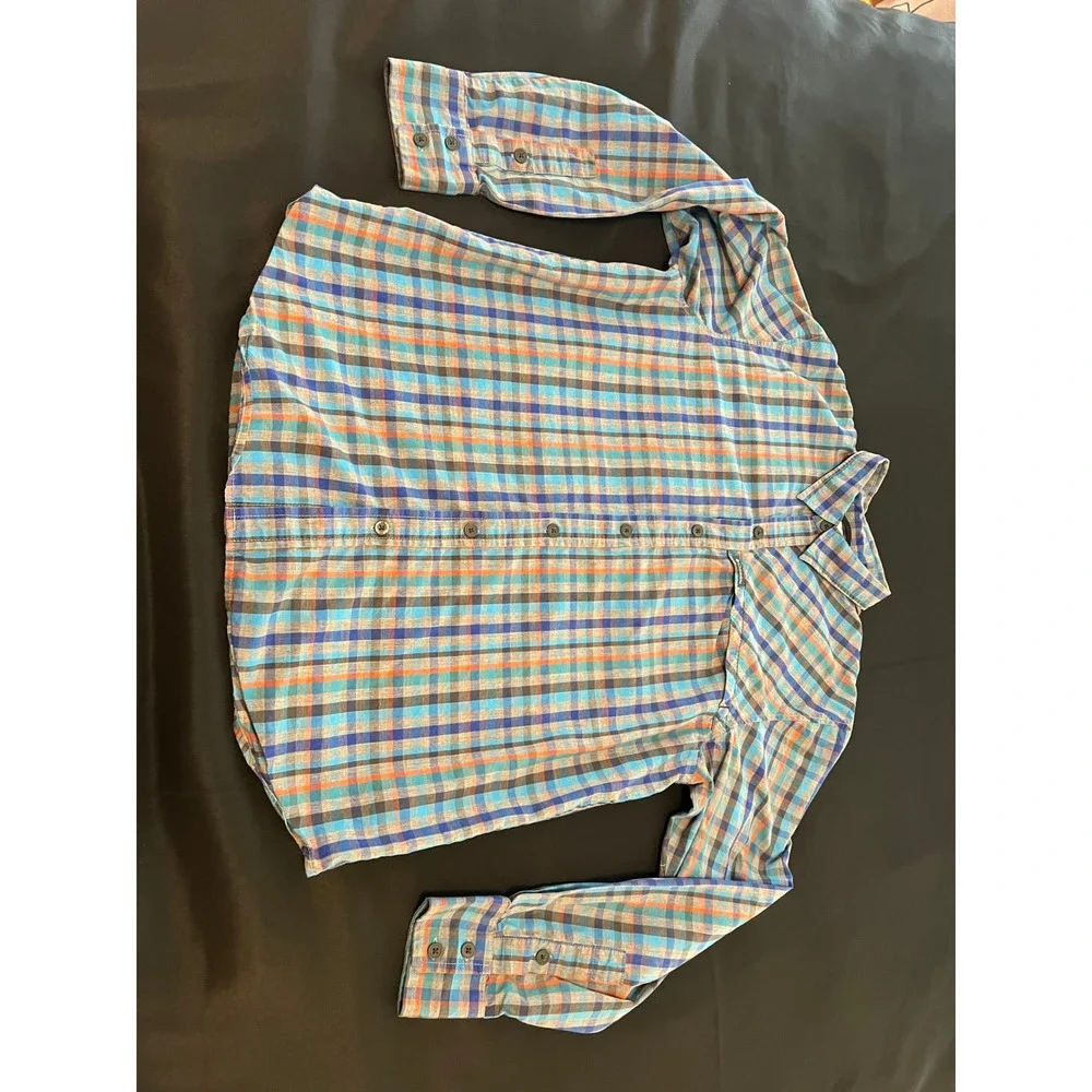 Columbia Mens Plaid Button Down Shirt Blue Orange Long Sleeve Flannel Size M